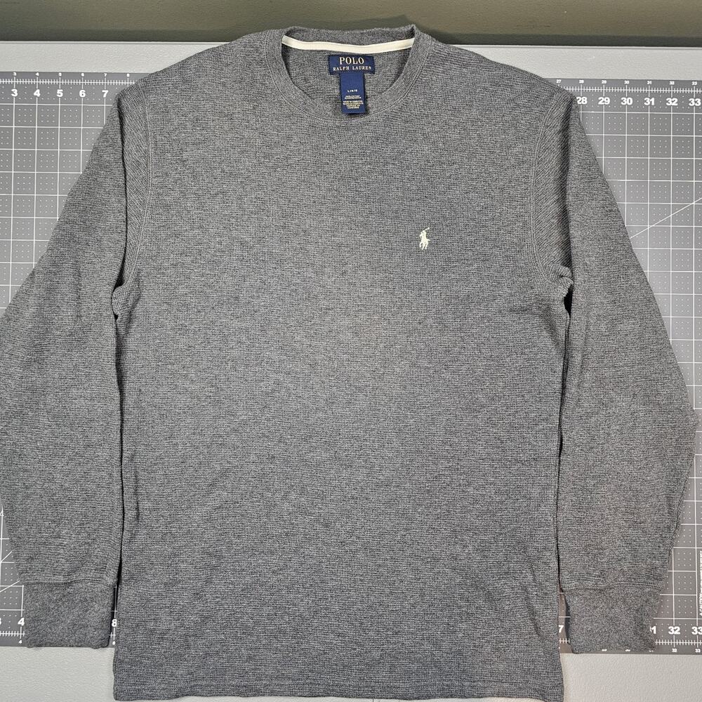 Polo Ralph Lauren Thermal Shirt Large Gray Sleep Underwear Waffle Knit Pajama
